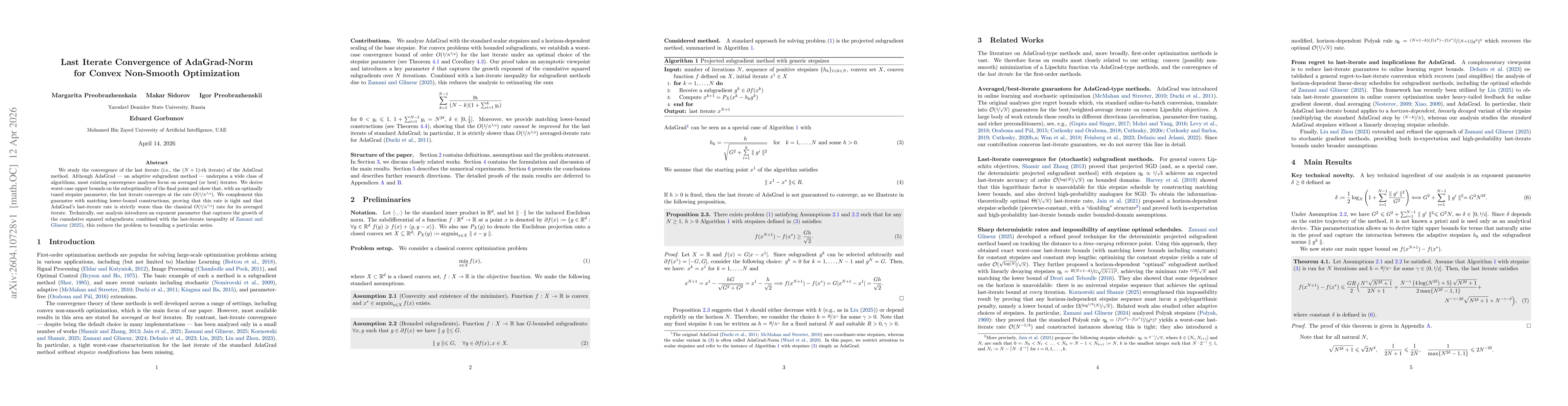 Thumbnail for Last Iterate Convergence of AdaGrad-Norm for Convex Non-Smooth Optimization