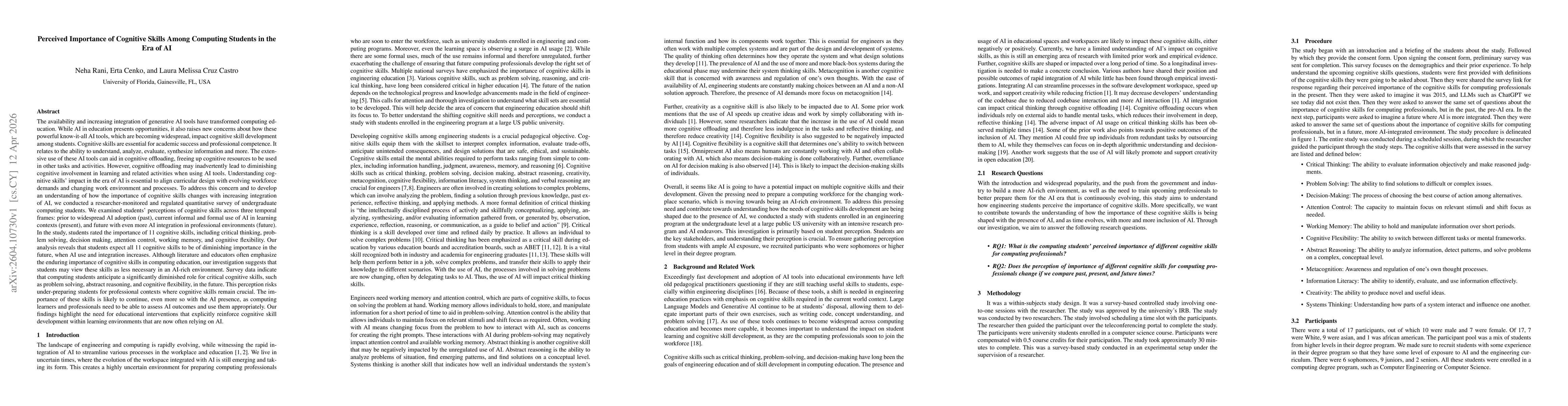 Thumbnail for Perceived Importance of Cognitive Skills Among Computing Students in the Era of AI