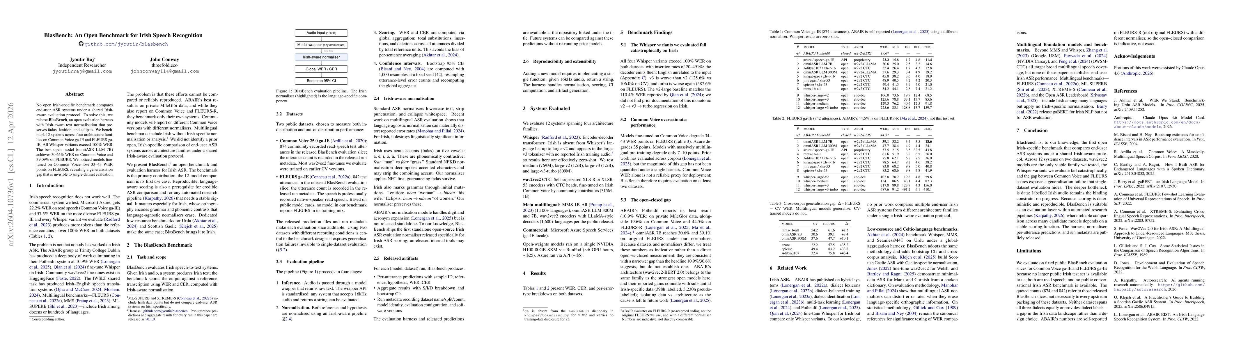 Thumbnail for BlasBench: An Open Benchmark for Irish Speech Recognition