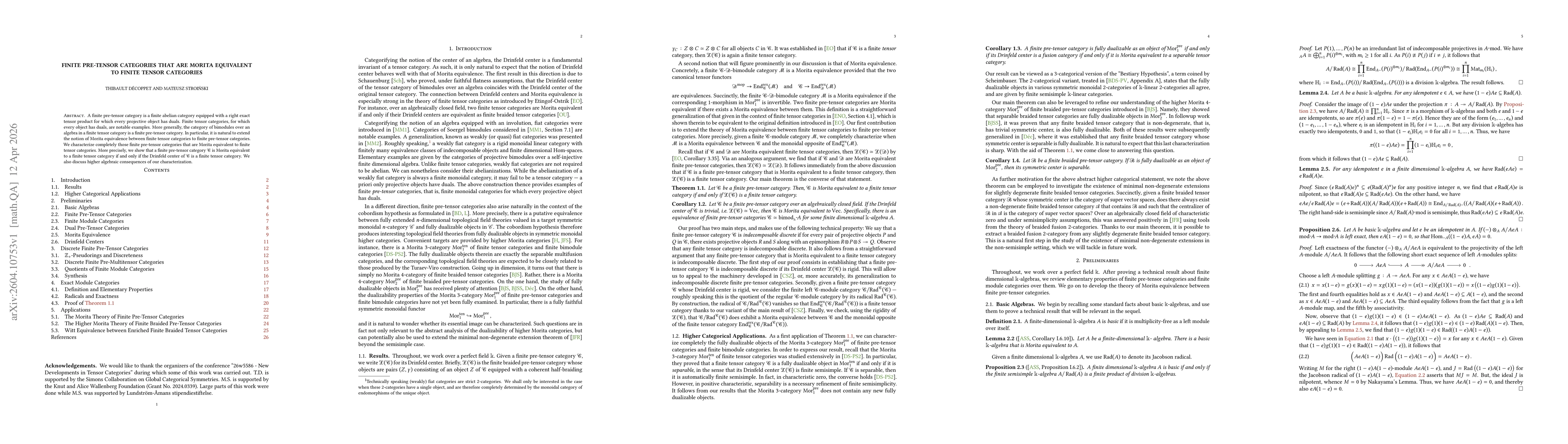 Thumbnail for Finite Pre-Tensor Categories that are Morita Equivalent to Finite Tensor Categories
