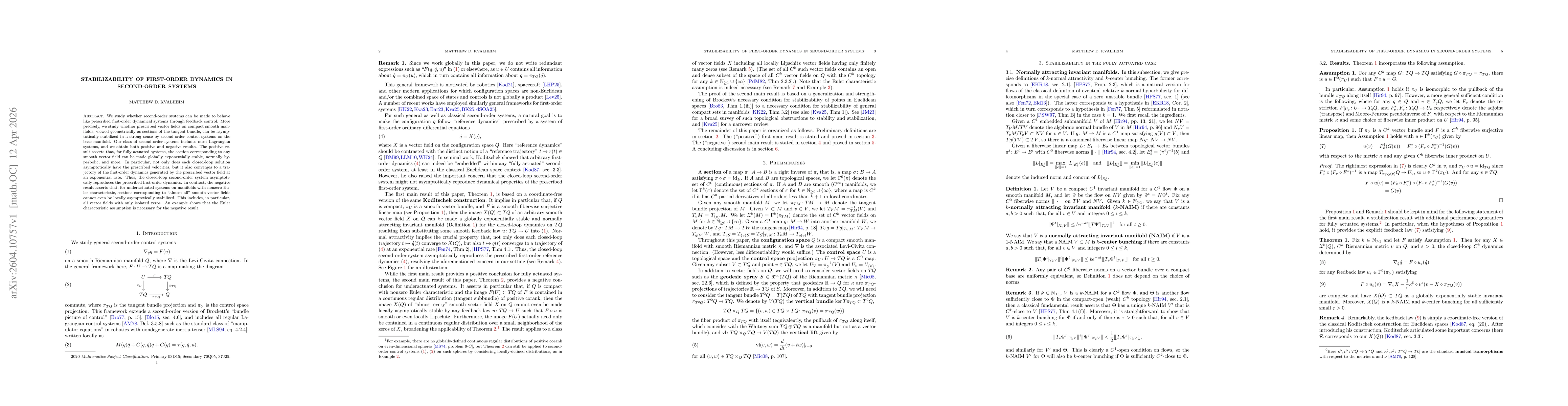 Thumbnail for Stabilizability of first-order dynamics in second-order systems