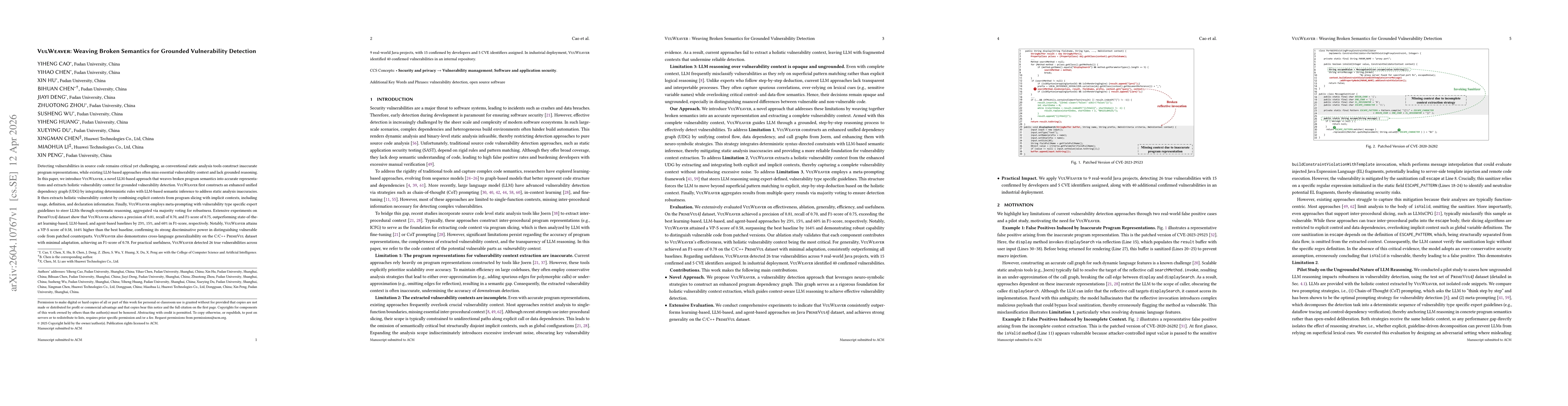 Thumbnail for VulWeaver: Weaving Broken Semantics for Grounded Vulnerability Detection