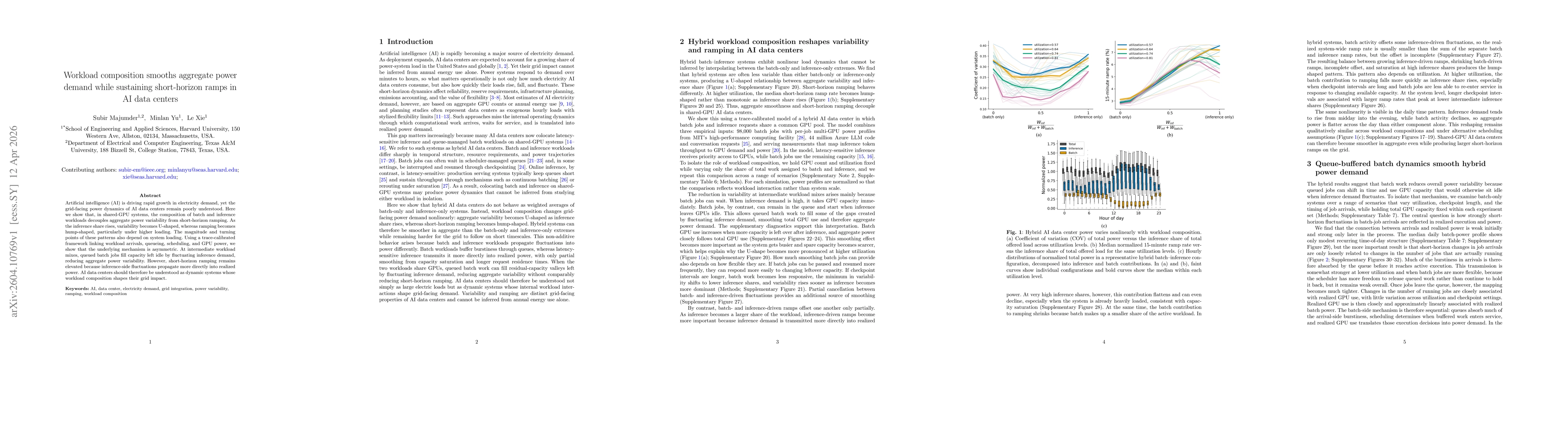 Thumbnail for Workload composition smooths aggregate power demand while sustaining short-horizon ramps in AI data centers