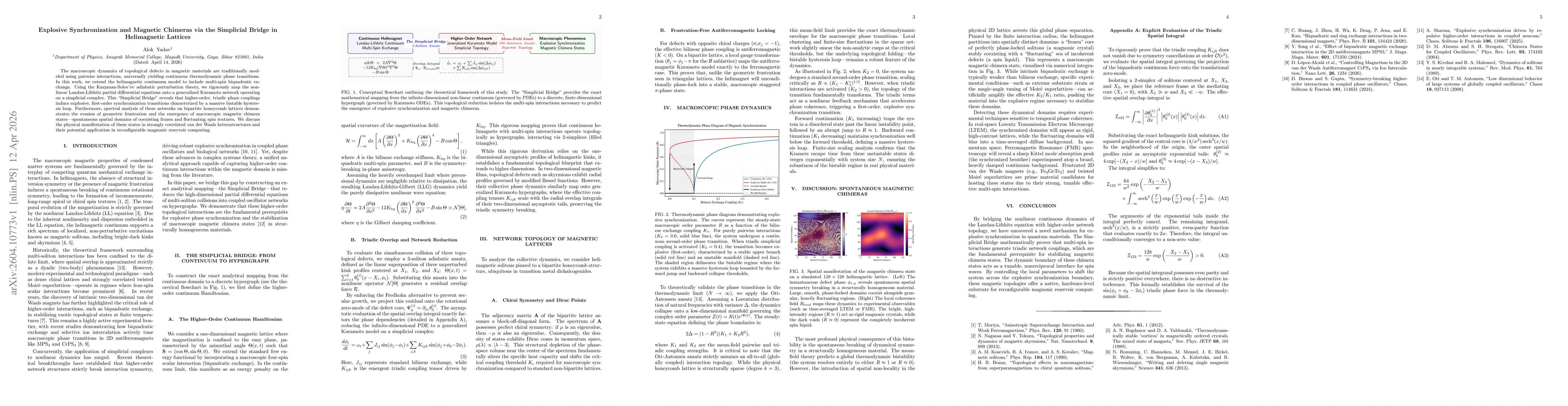 Thumbnail for Explosive Synchronization and Magnetic Chimeras via the Simplicial Bridge in Helimagnetic Lattices
