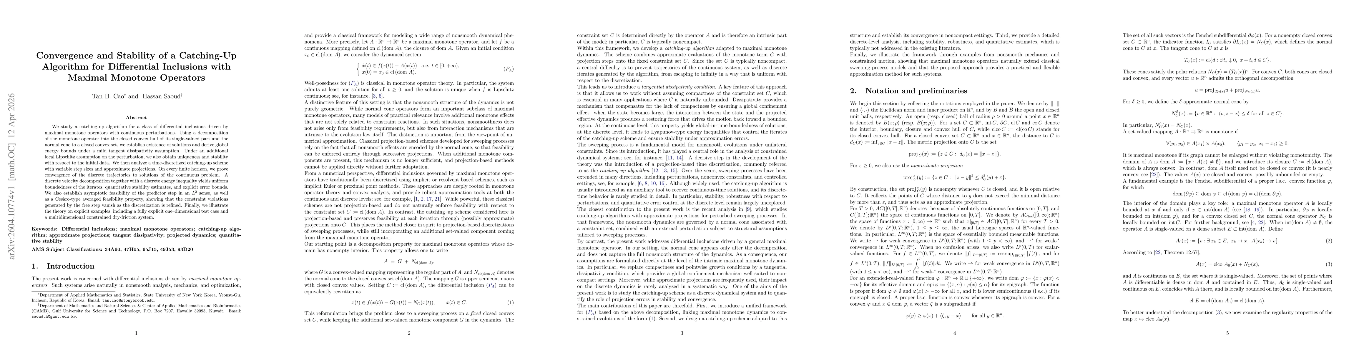 Thumbnail for Convergence and Stability of a Catching-Up Algorithm for Differential Inclusions with Maximal Monotone Operators