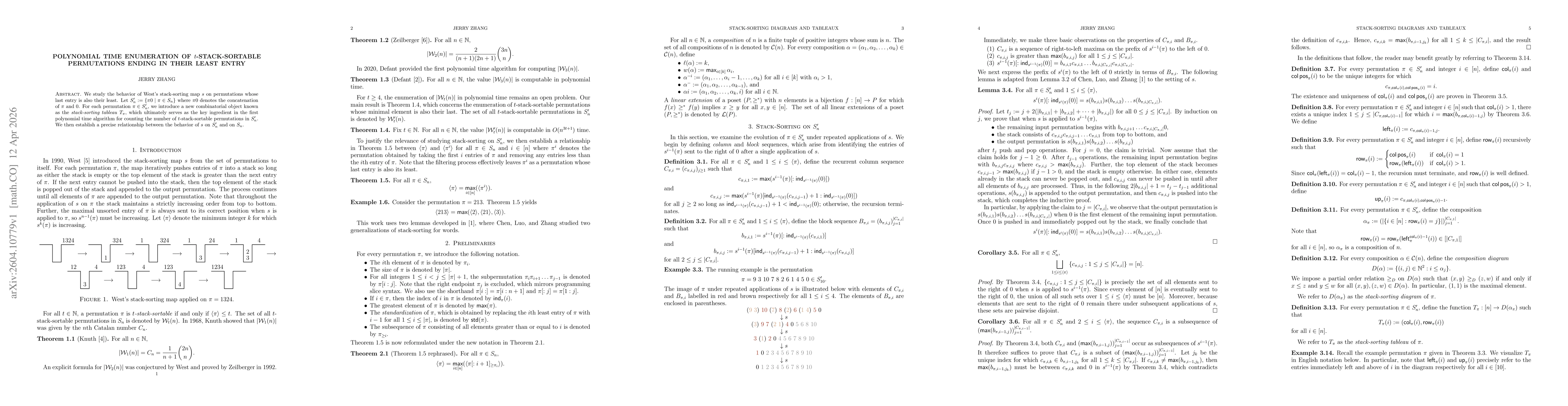 Thumbnail for Polynomial Time Enumeration of t-Stack-Sortable Permutations Ending in Their Least Entry