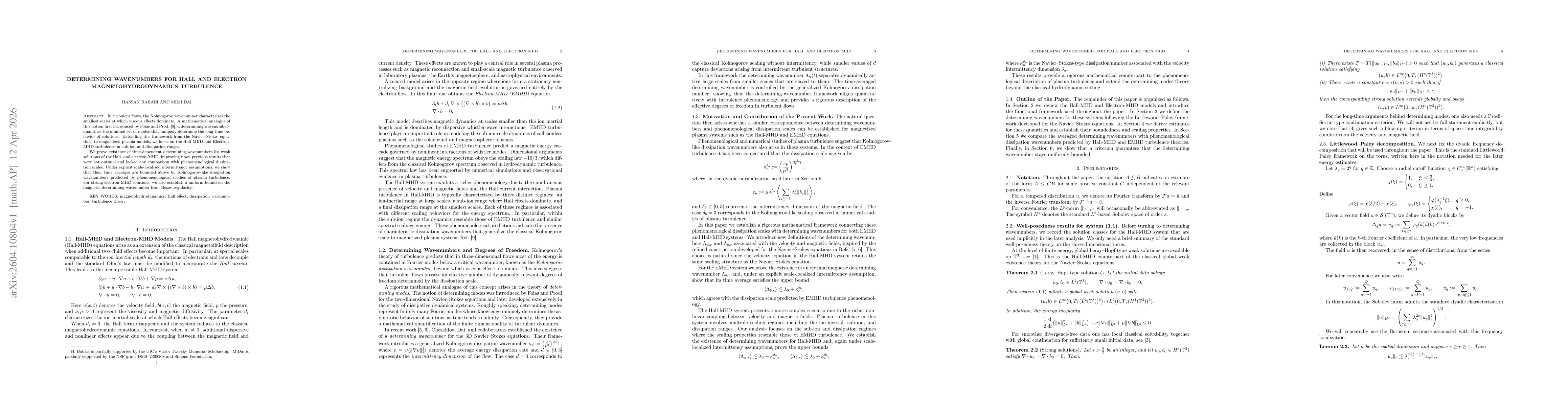 Thumbnail for Determining wavenumbers for Hall and electron magnetohydrodynamics turbulence