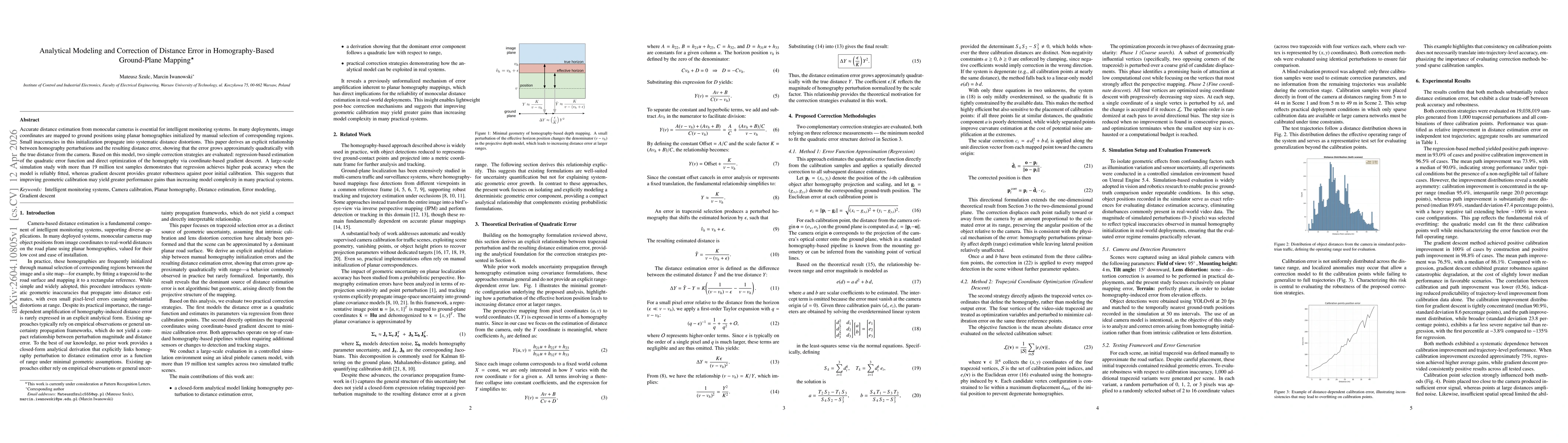 Thumbnail for Analytical Modeling and Correction of Distance Error in Homography-Based Ground-Plane Mapping