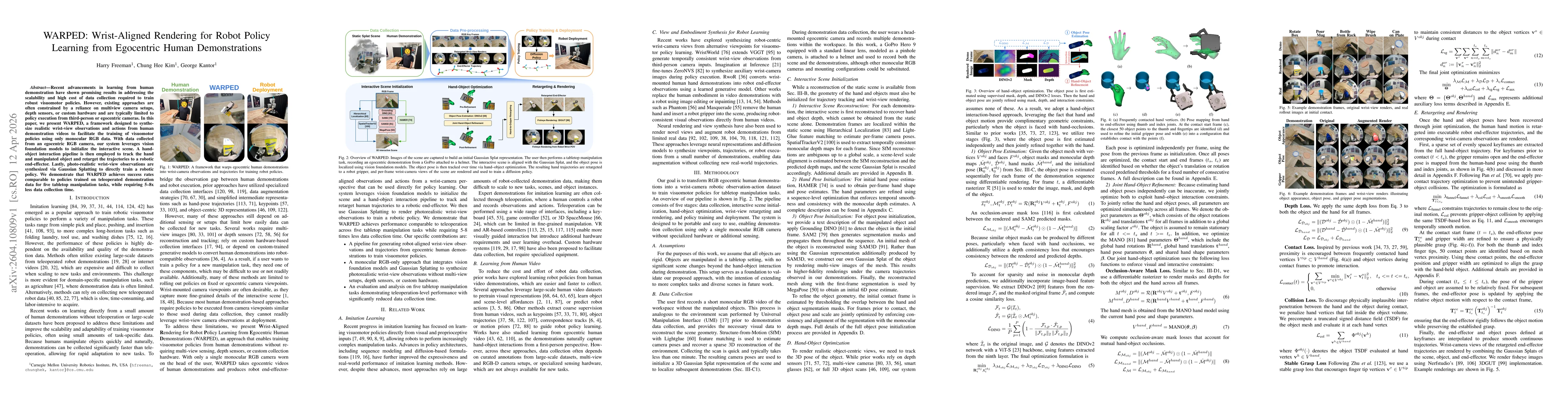 Thumbnail for WARPED: Wrist-Aligned Rendering for Robot Policy Learning from Egocentric Human Demonstrations