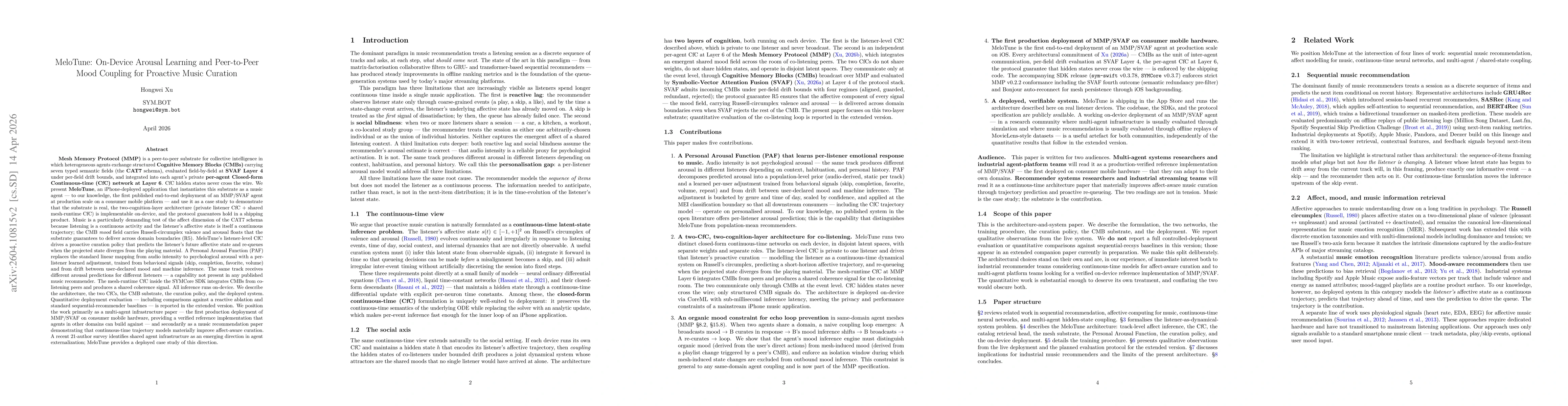 Thumbnail for MeloTune: On-Device Arousal Learning and Peer-to-Peer Mood Coupling for Proactive Music Curation