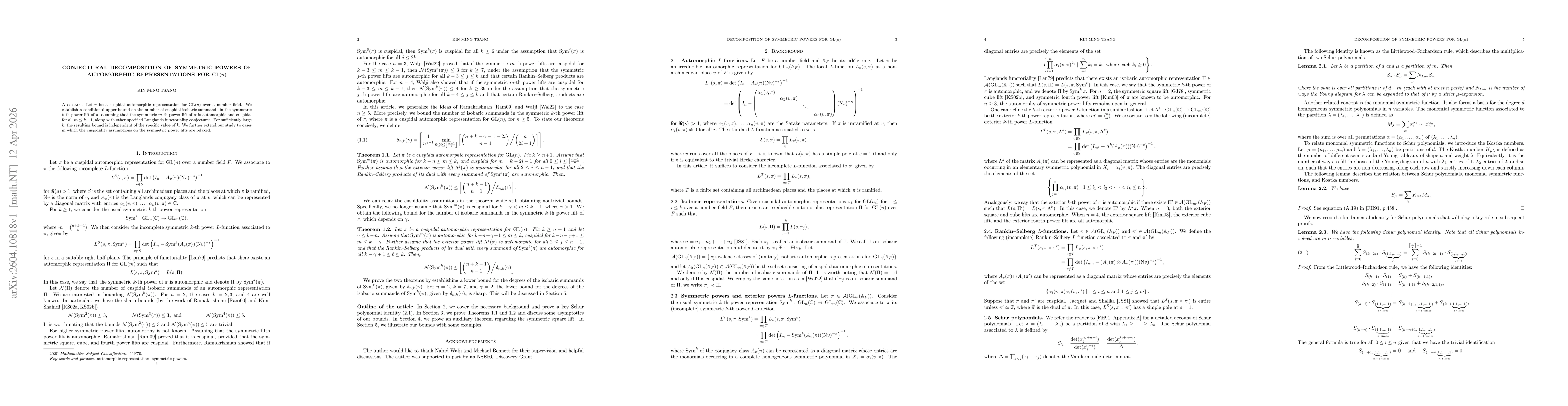 Thumbnail for Conjectural decomposition of symmetric powers of automorphic representations for $\mathrm{GL}(n)$