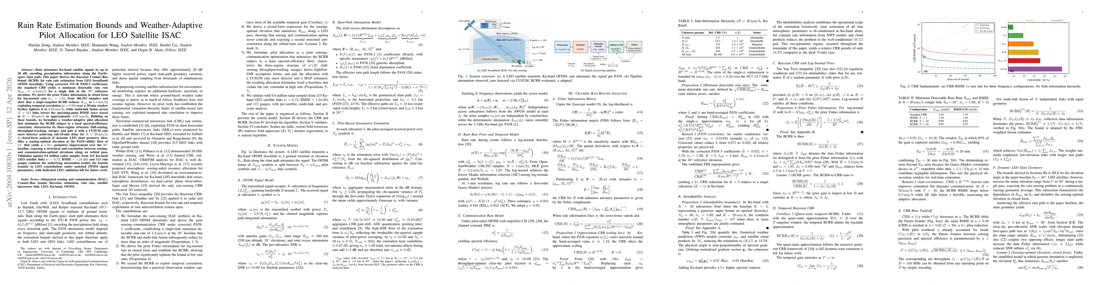 Thumbnail for Rain Rate Estimation Bounds and Weather-Adaptive Pilot Allocation for LEO Satellite ISAC