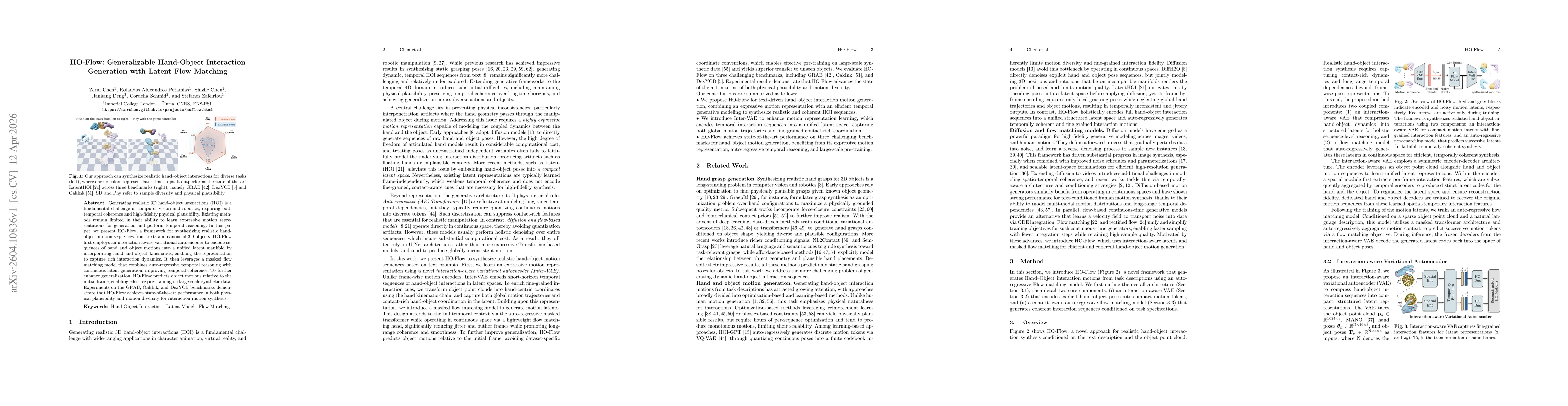 Thumbnail for HO-Flow: Generalizable Hand-Object Interaction Generation with Latent Flow Matching