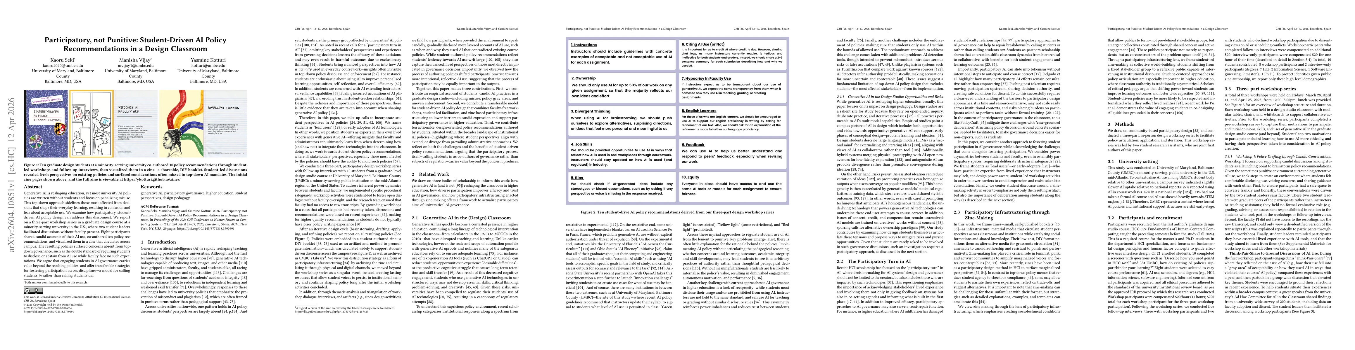 Thumbnail for Participatory, not Punitive: Student-Driven AI Policy Recommendations in a Design Classroom