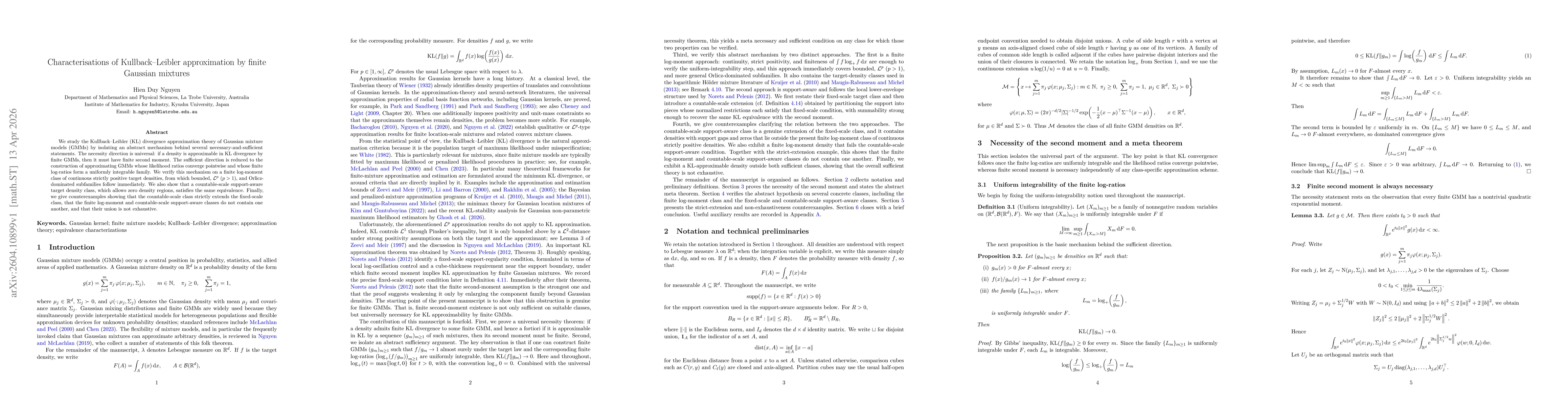 Thumbnail for Characterisations of Kullback--Leibler approximation by finite Gaussian mixtures