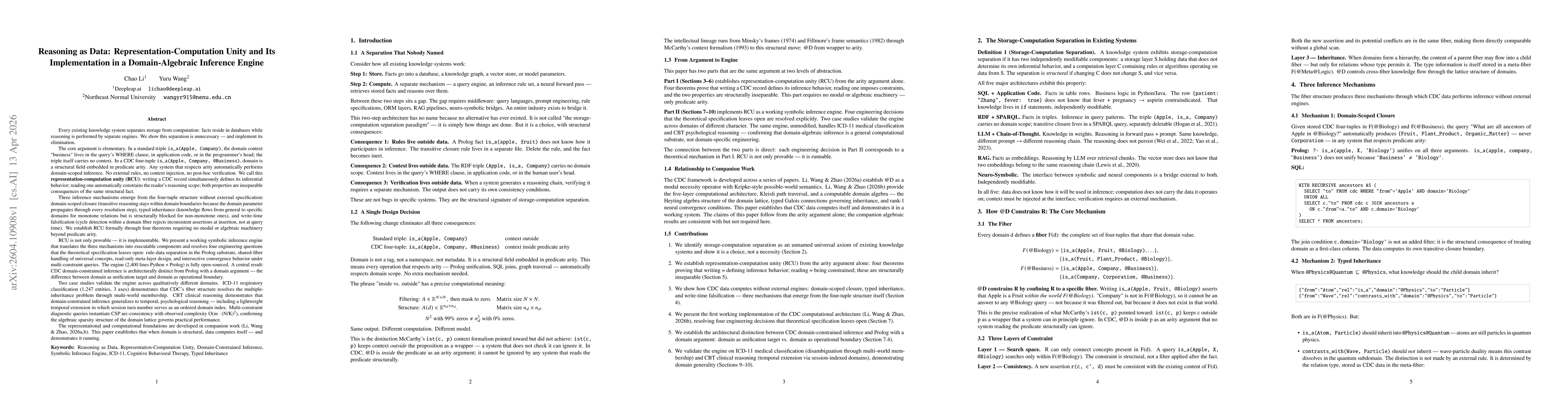 Thumbnail for Reasoning as Data: Representation-Computation Unity and Its Implementation in a Domain-Algebraic Inference Engine