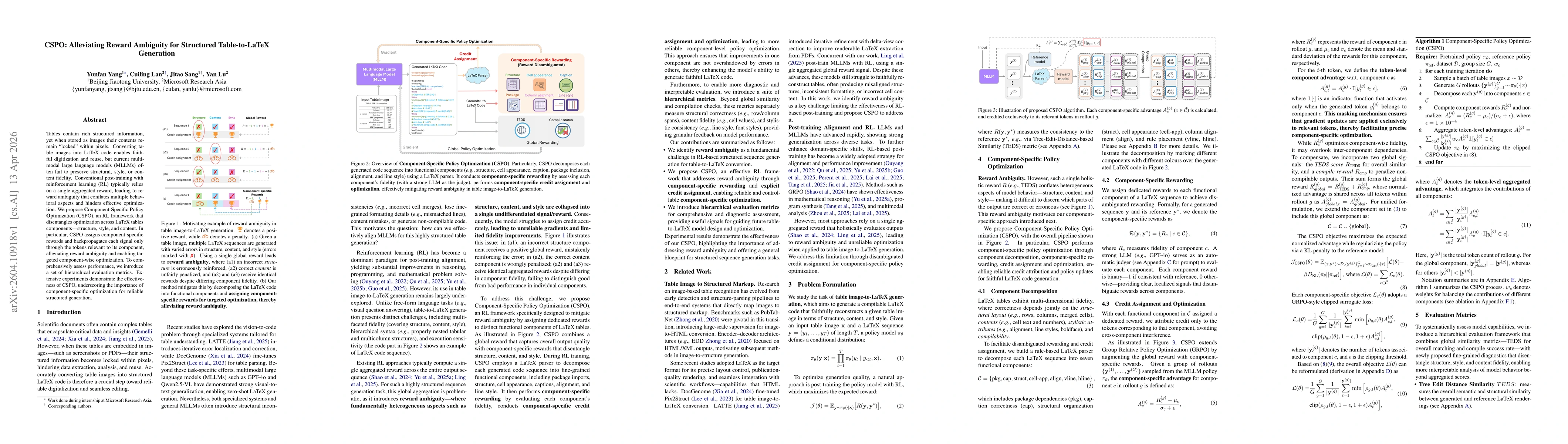 Thumbnail for CSPO: Alleviating Reward Ambiguity for Structured Table-to-LaTeX Generation