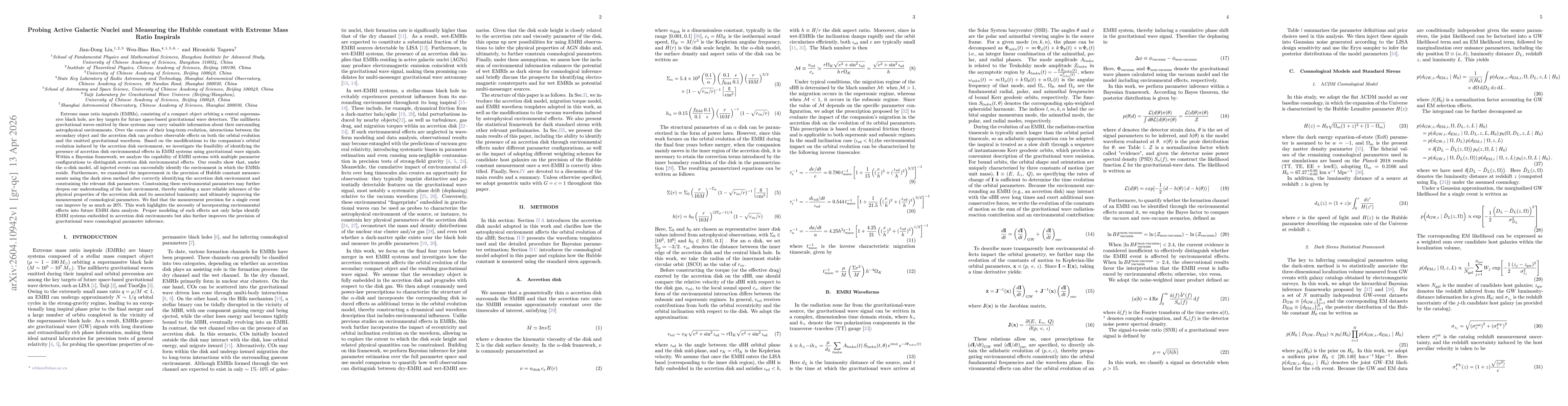 Thumbnail for Probing Active Galactic Nuclei and Measuring the Hubble constant with Extreme-Mass-Ratio Inspirals