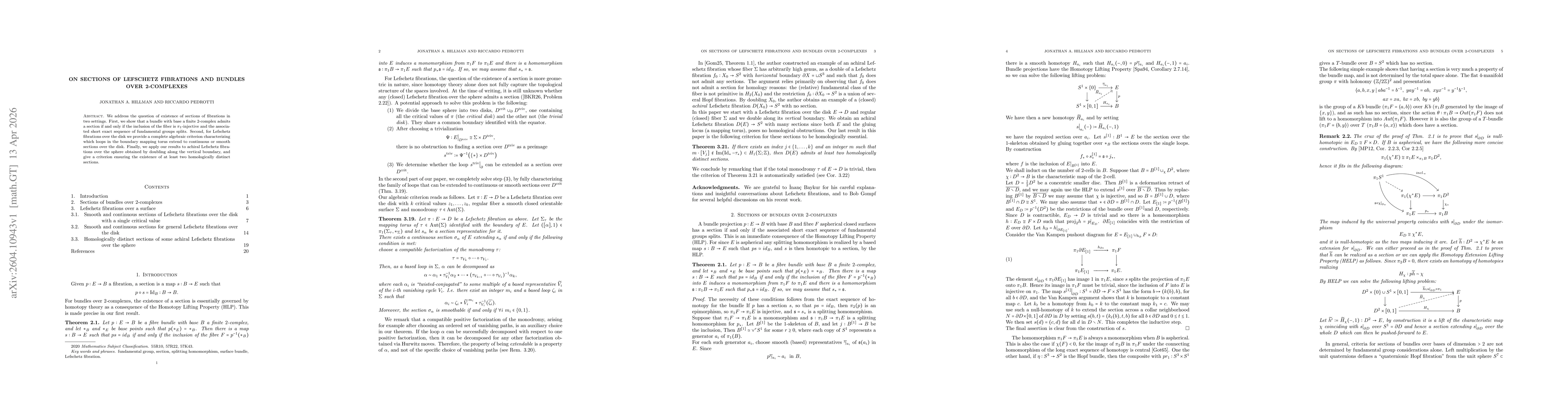 Thumbnail for On sections of Lefschetz fibrations and bundles over 2-complexes