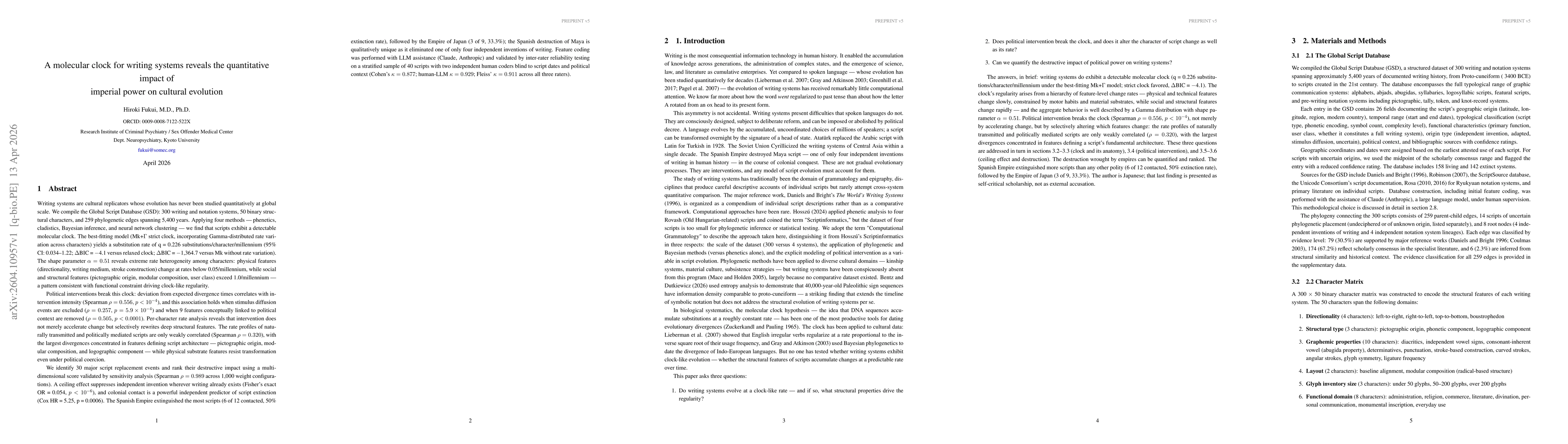 Thumbnail for A molecular clock for writing systems reveals the quantitative impact of imperial power on cultural evolution