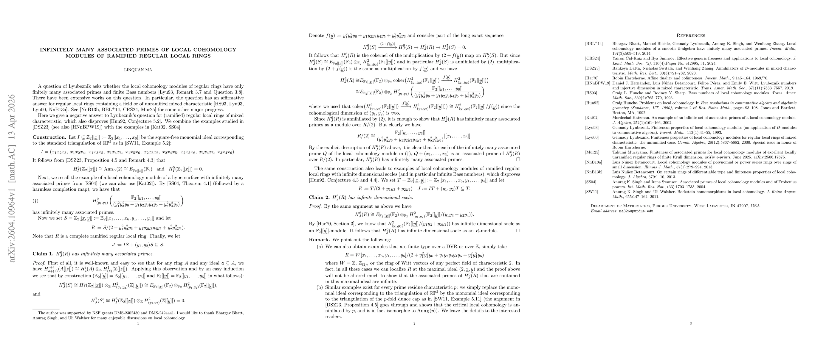 Thumbnail for Infinitely many associated primes of local cohomology modules of ramified regular local rings