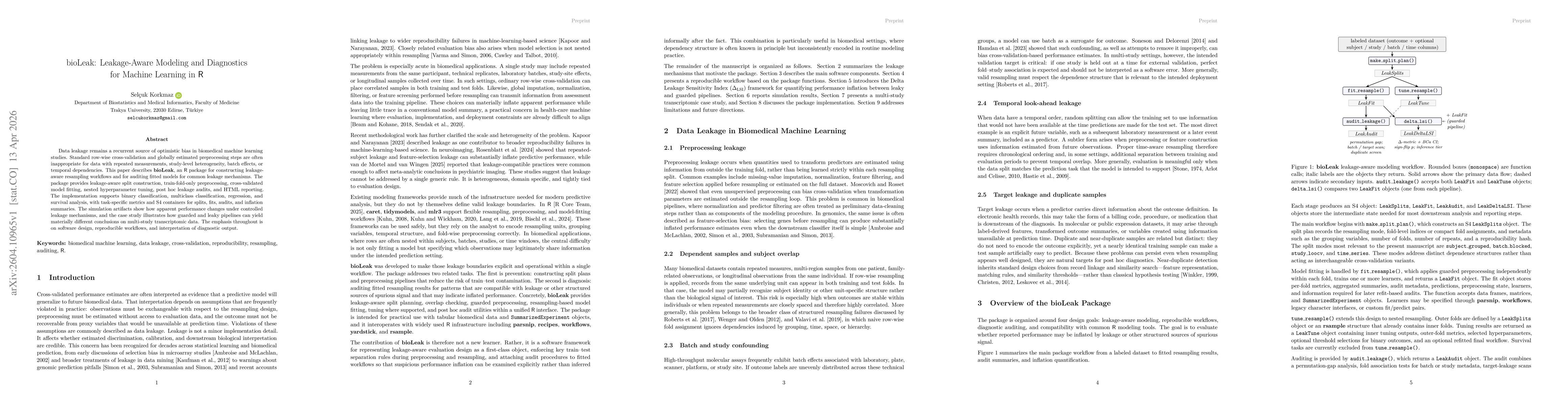 Thumbnail for bioLeak: Leakage-Aware Modeling and Diagnostics for Machine Learning in R