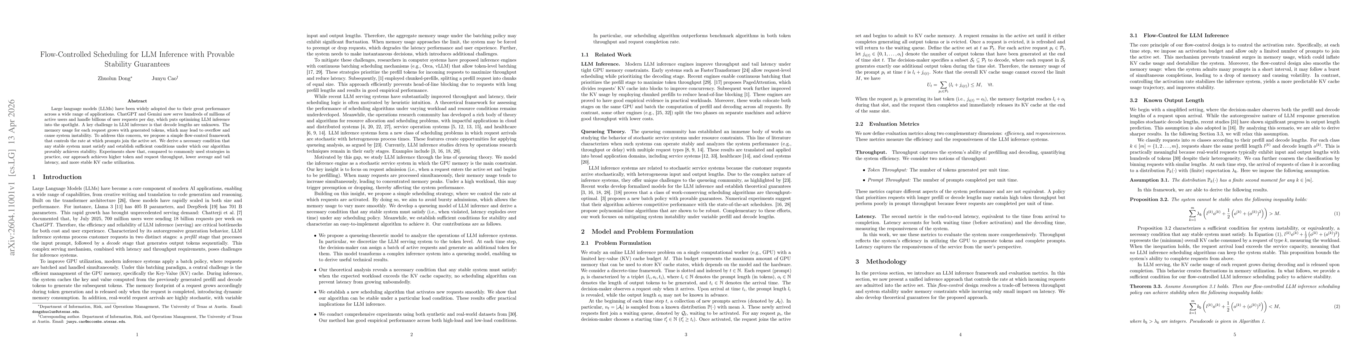 Thumbnail for Flow-Controlled Scheduling for LLM Inference with Provable Stability Guarantees