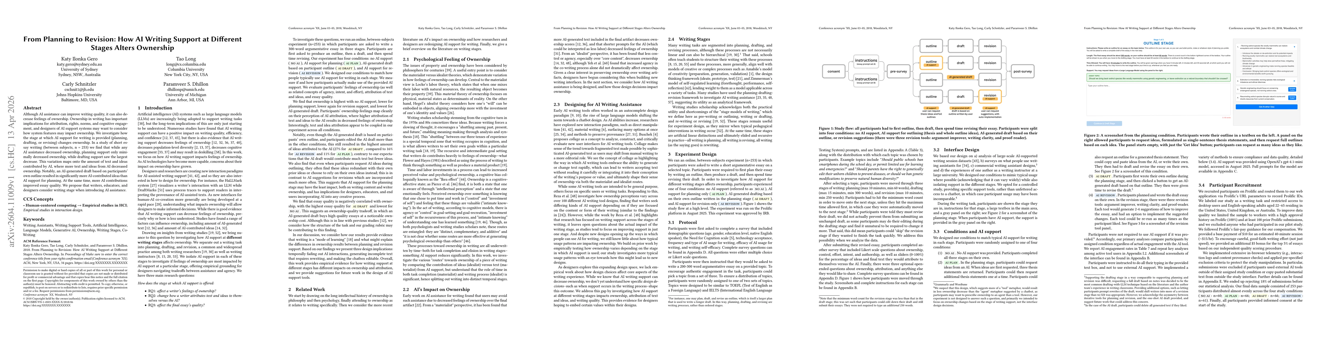 Thumbnail for From Planning to Revision: How AI Writing Support at Different Stages Alters Ownership