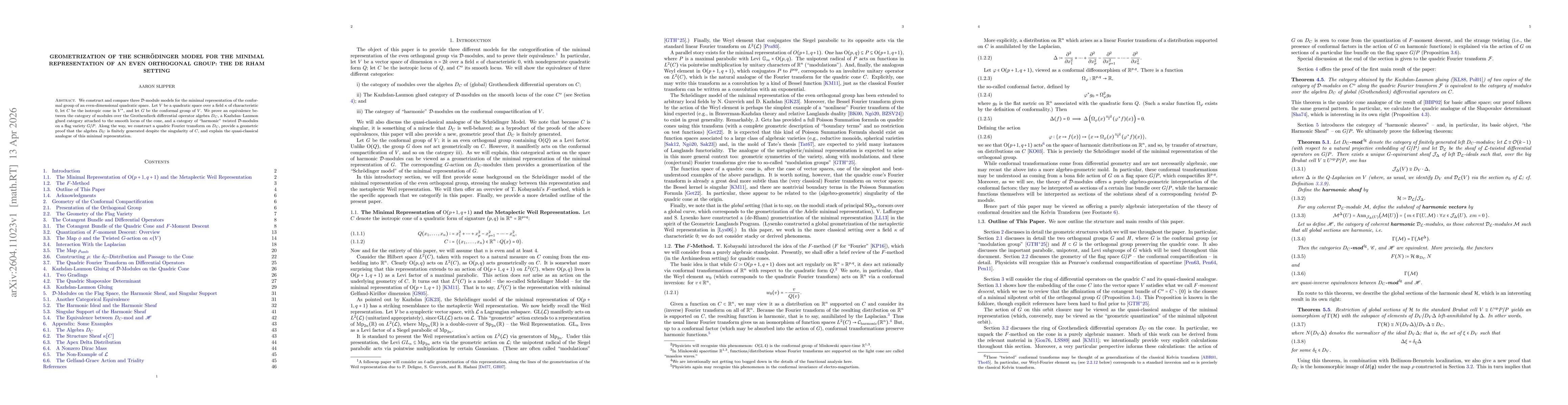 Thumbnail for Geometrization of the Schrödinger Model for the Minimal Representation of an Even Orthogonal Group: The de Rham Setting