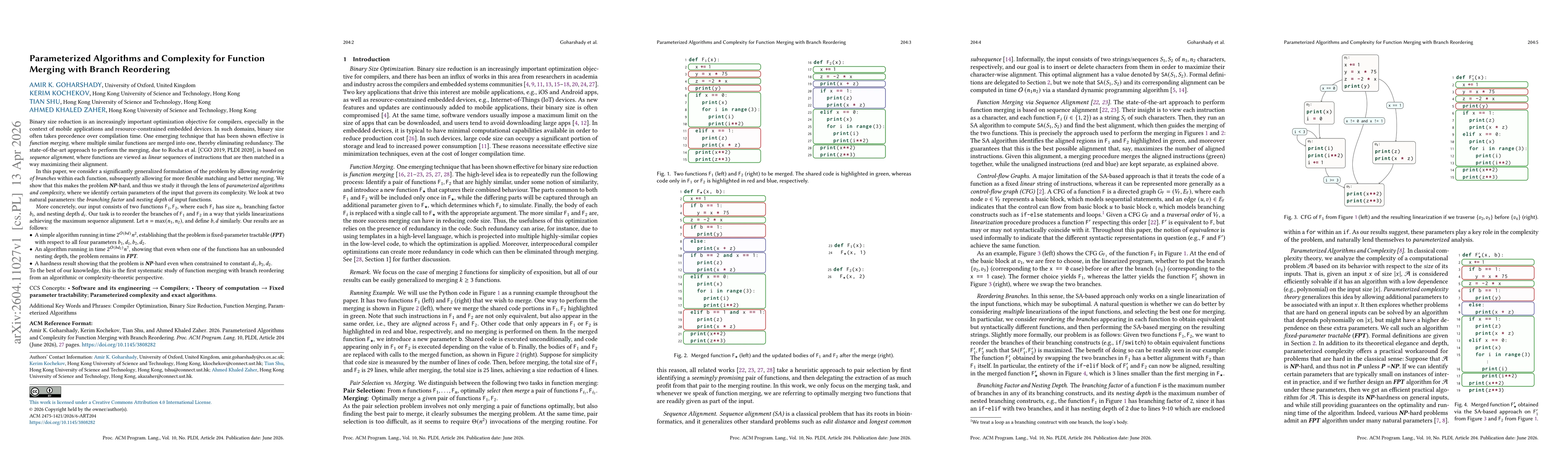 Thumbnail for Parameterized Algorithms and Complexity for Function Merging with Branch Reordering
