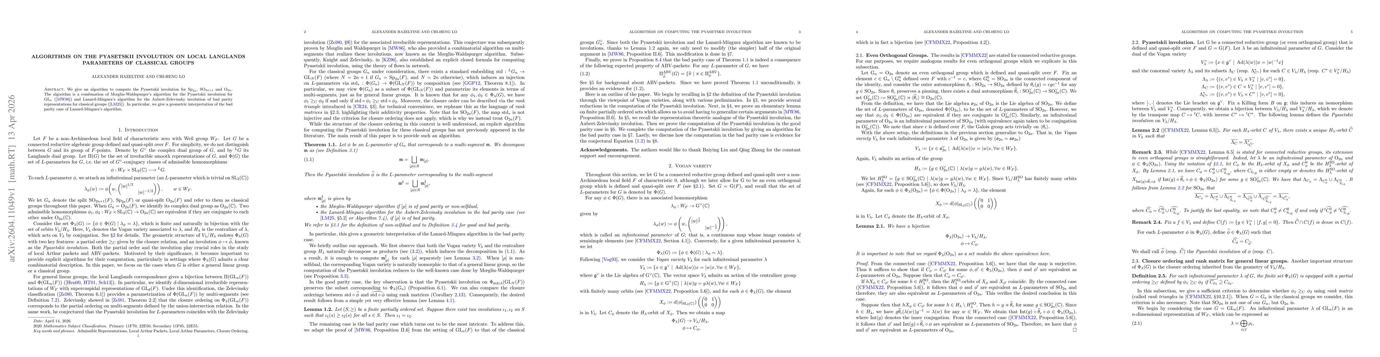 Thumbnail for Algorithms on the Pyasetskii involution on local Langlands parameters of classical groups