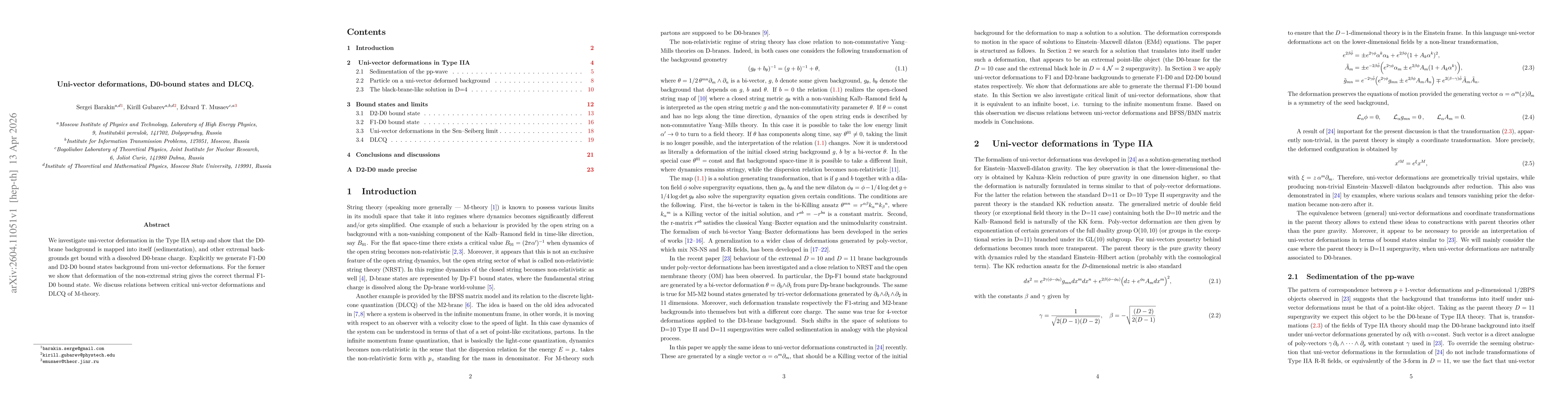 Thumbnail for Uni-vector deformations, D0-bound states and DLCQ