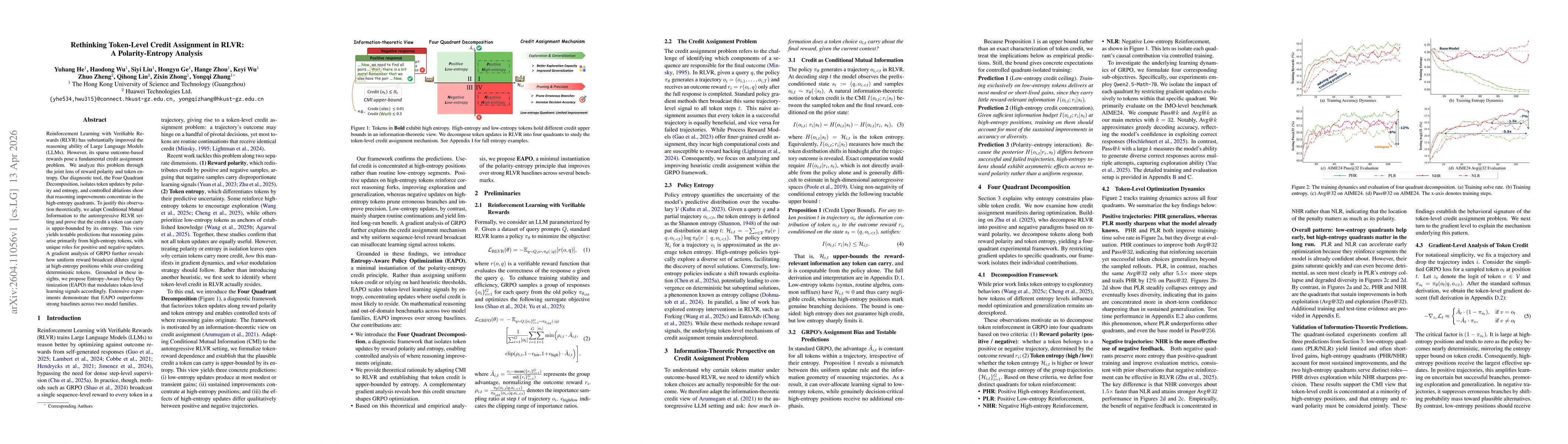 Thumbnail for Rethinking Token-Level Credit Assignment in RLVR: A Polarity-Entropy Analysis