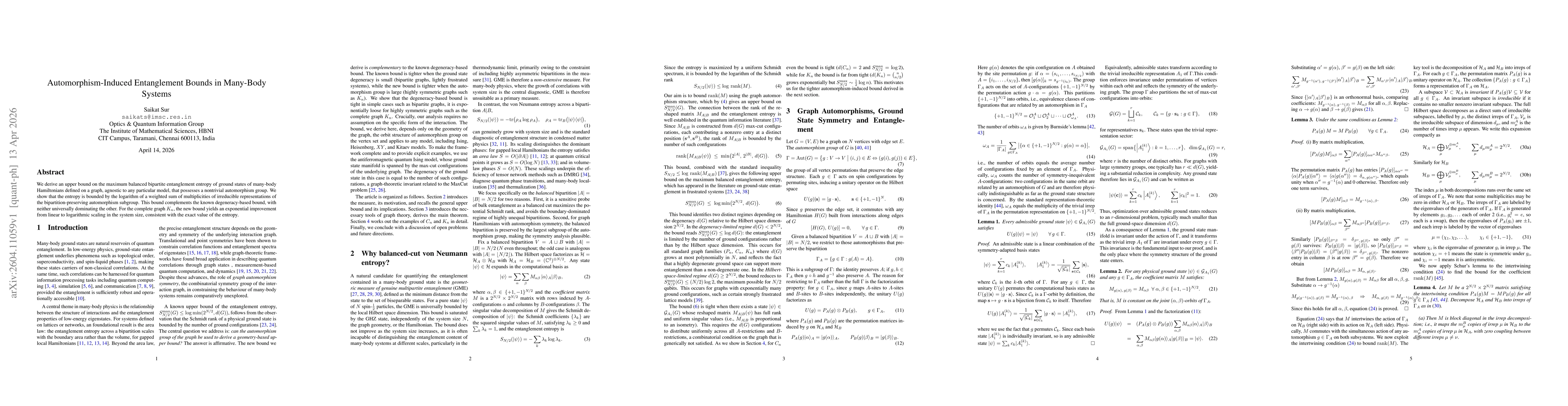 Thumbnail for Automorphism-Induced Entanglement Bounds in Many-Body Systems