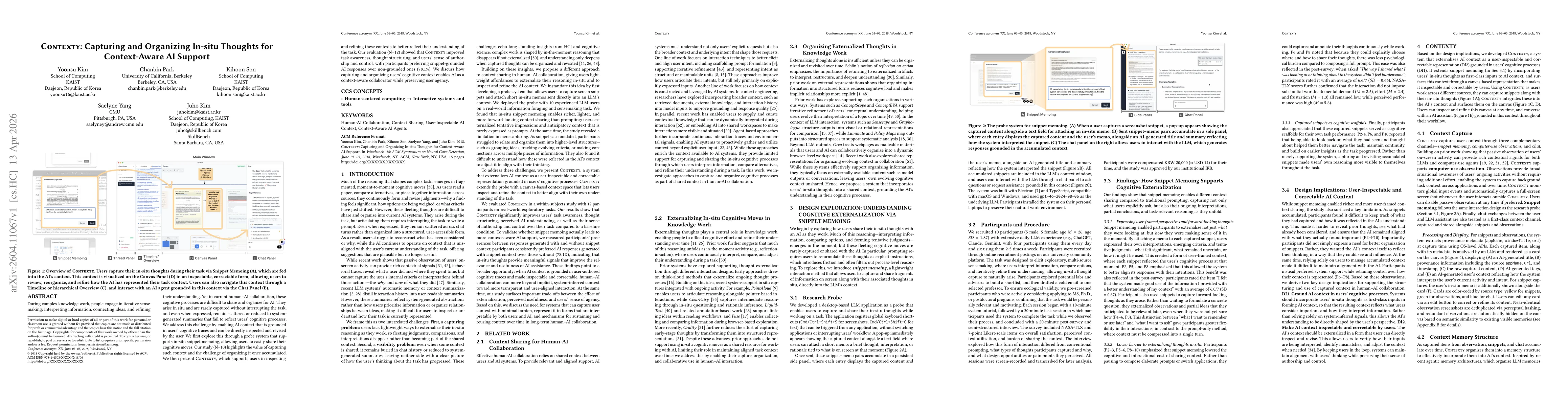 Thumbnail for Contexty: Capturing and Organizing In-situ Thoughts for Context-Aware AI Support
