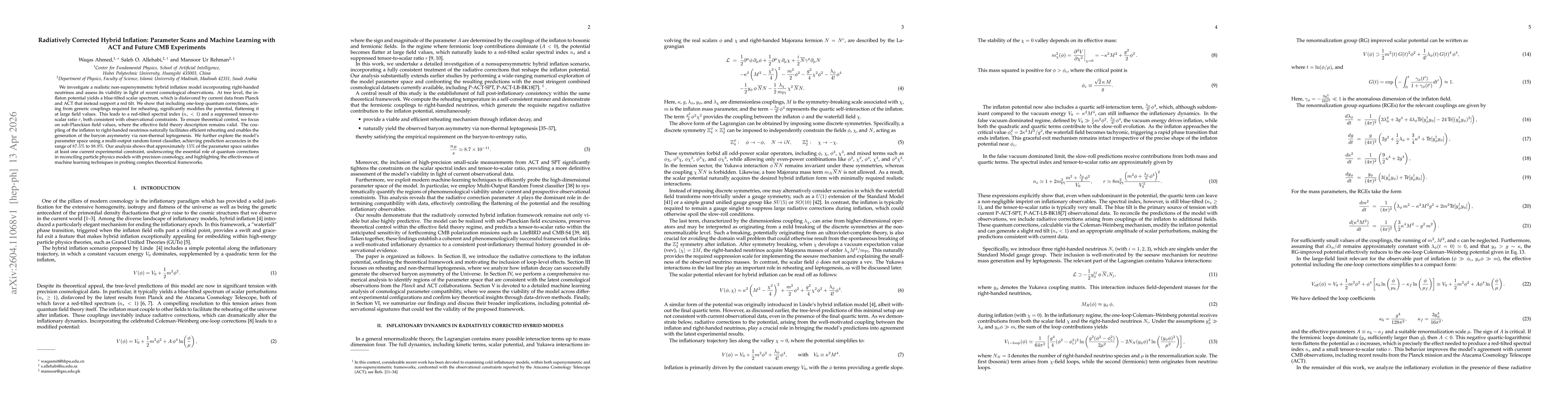 Thumbnail for Radiatively Corrected Hybrid Inflation: Parameter Scans and Machine Learning with ACT and Future CMB Experiments