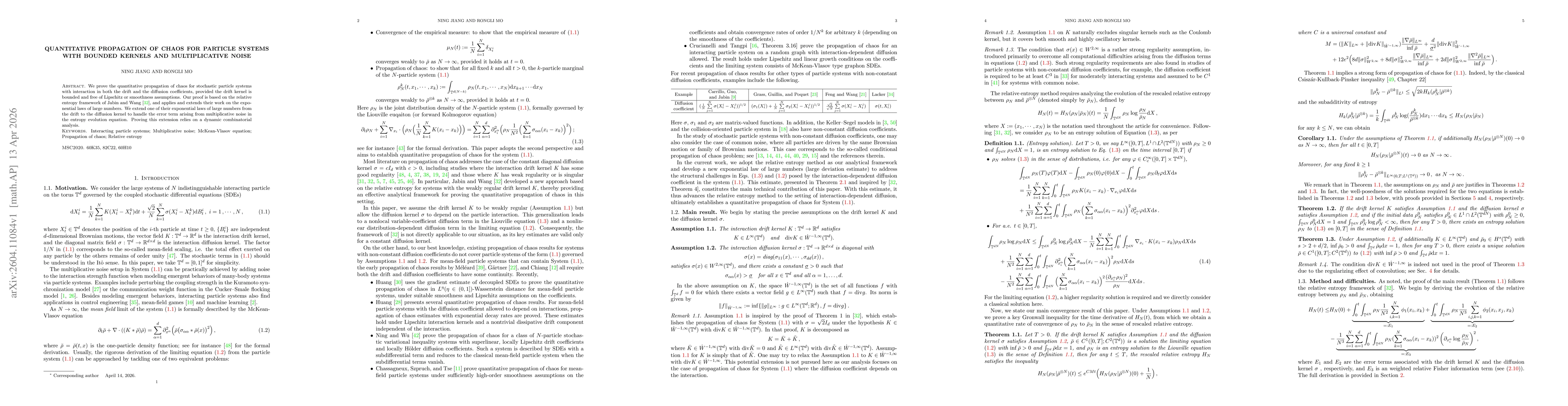 Thumbnail for Quantitative propagation of chaos for particle systems with bounded kernels and multiplicative noise