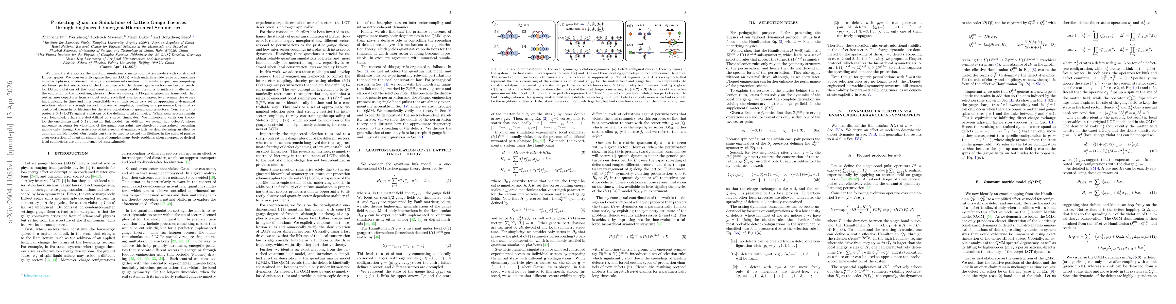 Thumbnail for Protecting Quantum Simulations of Lattice Gauge Theories through Engineered Emergent Hierarchical Symmetries