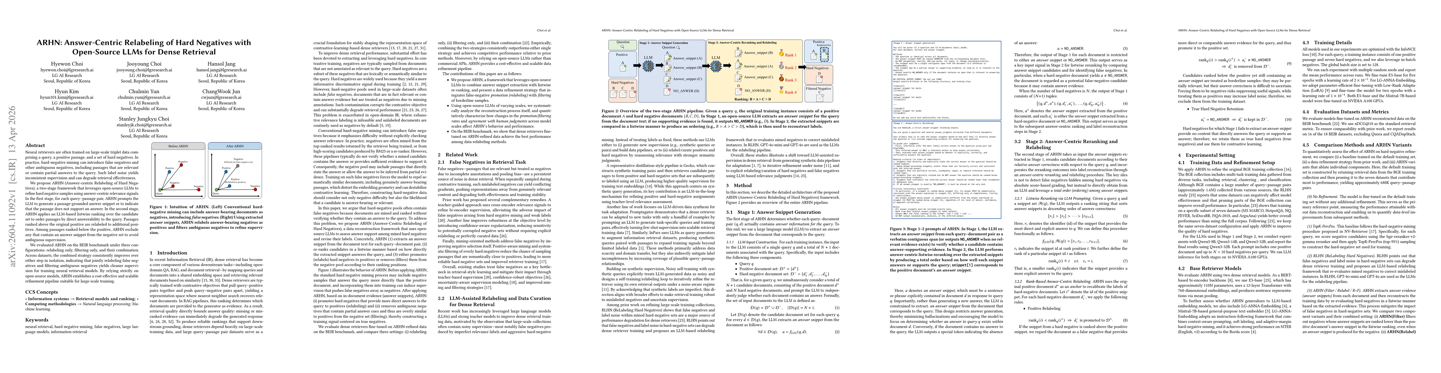 Thumbnail for ARHN: Answer-Centric Relabeling of Hard Negatives with Open-Source LLMs for Dense Retrieval