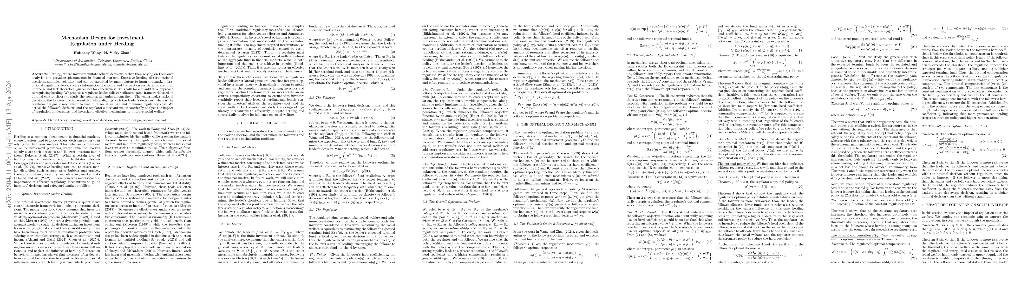 Thumbnail for Mechanism Design for Investment Regulation under Herding