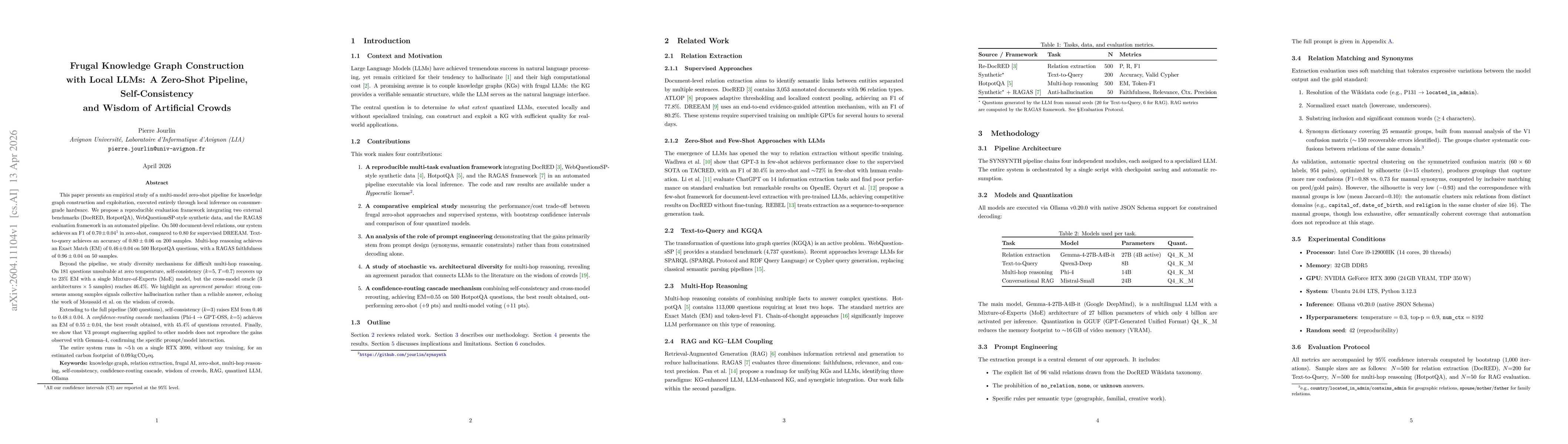 Thumbnail for Frugal Knowledge Graph Construction with Local LLMs: A Zero-Shot Pipeline, Self-Consistency and Wisdom of Artificial Crowds