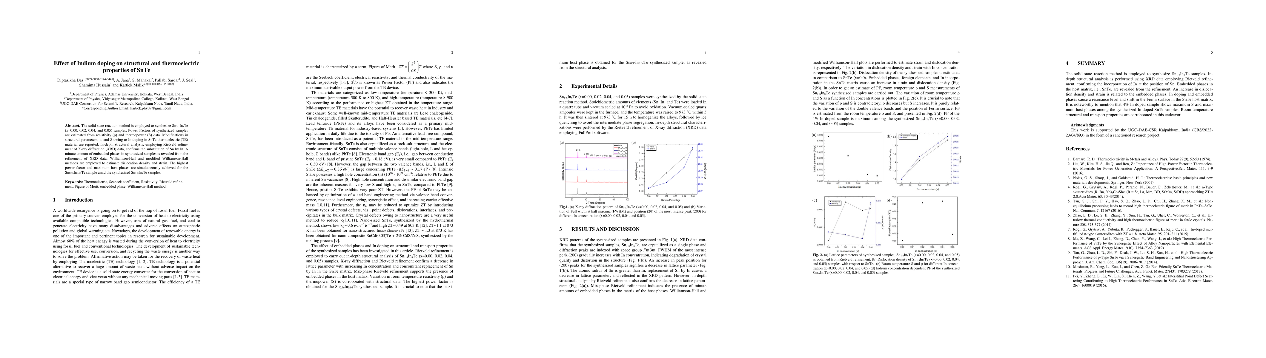 Thumbnail for Effect of Indium doping on structural and thermoelec-tric properties of SnTe