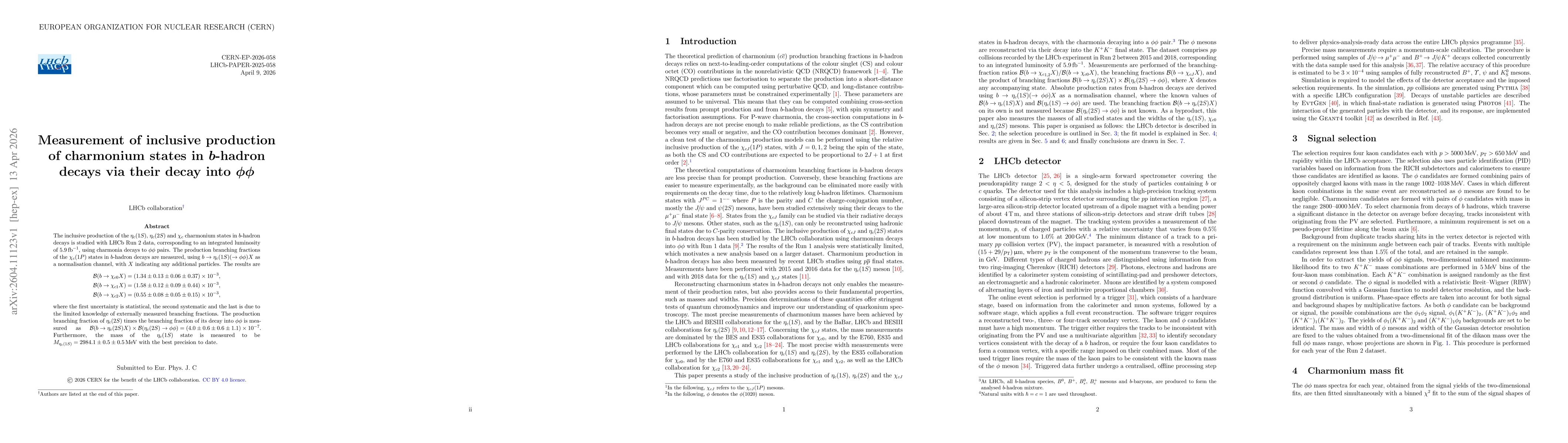 Thumbnail for Measurement of inclusive production of charmonium states in $b$-hadron decays via their decay into $φφ$