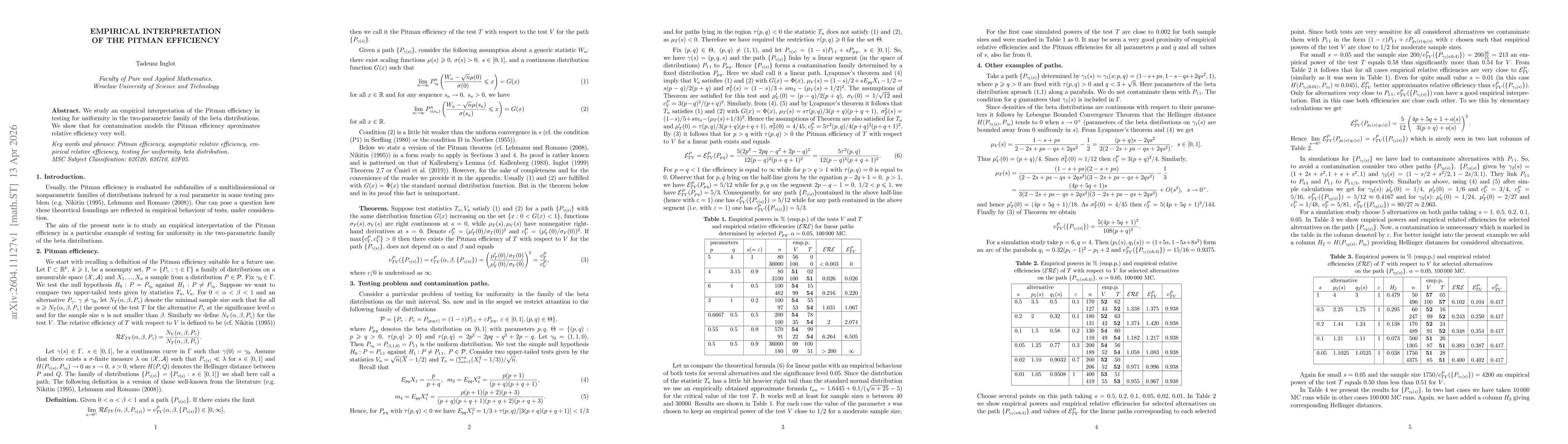 Thumbnail for Empirical interpretation of the Pitman efficiency