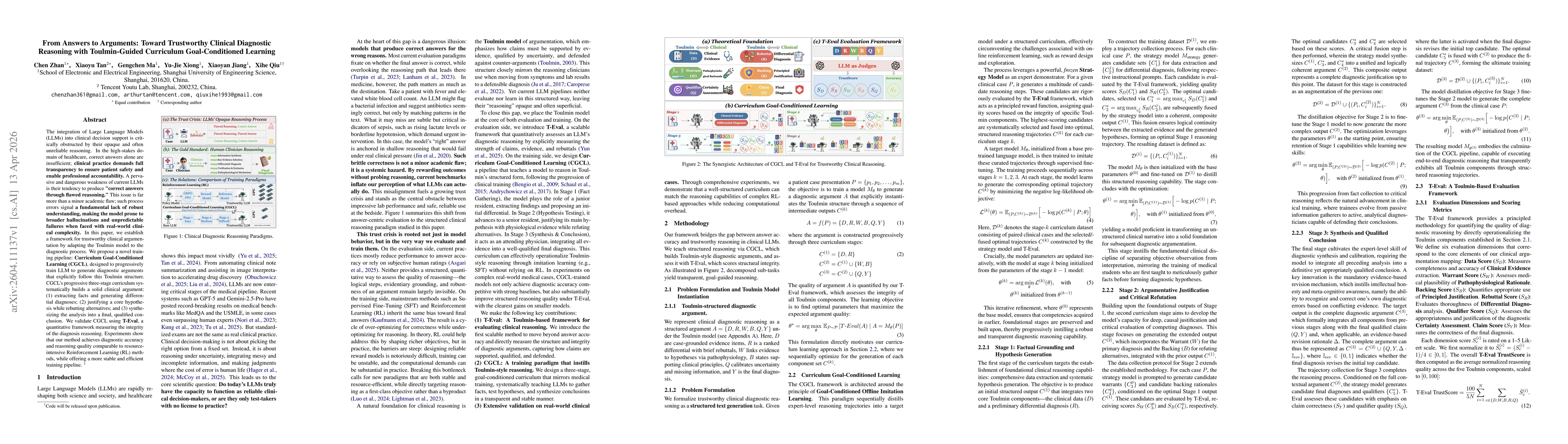 Thumbnail for From Answers to Arguments: Toward Trustworthy Clinical Diagnostic Reasoning with Toulmin-Guided Curriculum Goal-Conditioned Learning