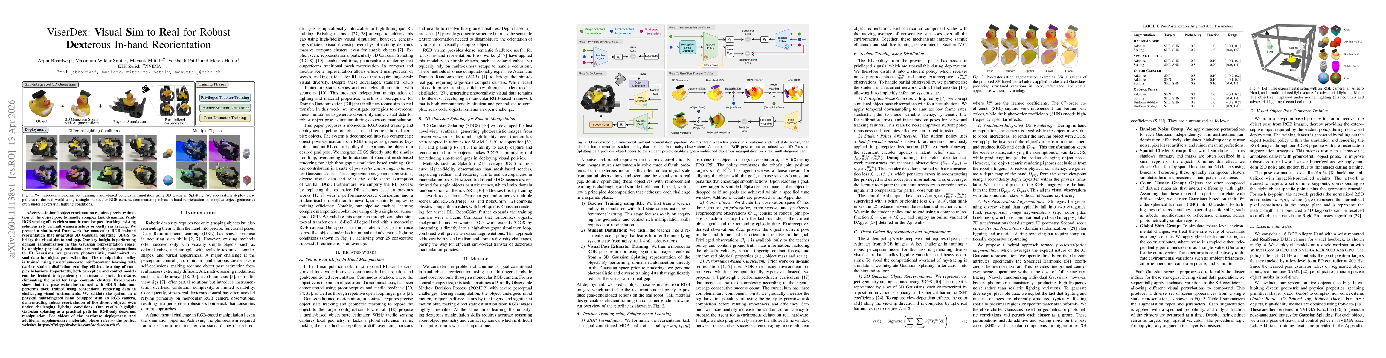 Thumbnail for ViserDex: Visual Sim-to-Real for Robust Dexterous In-hand Reorientation