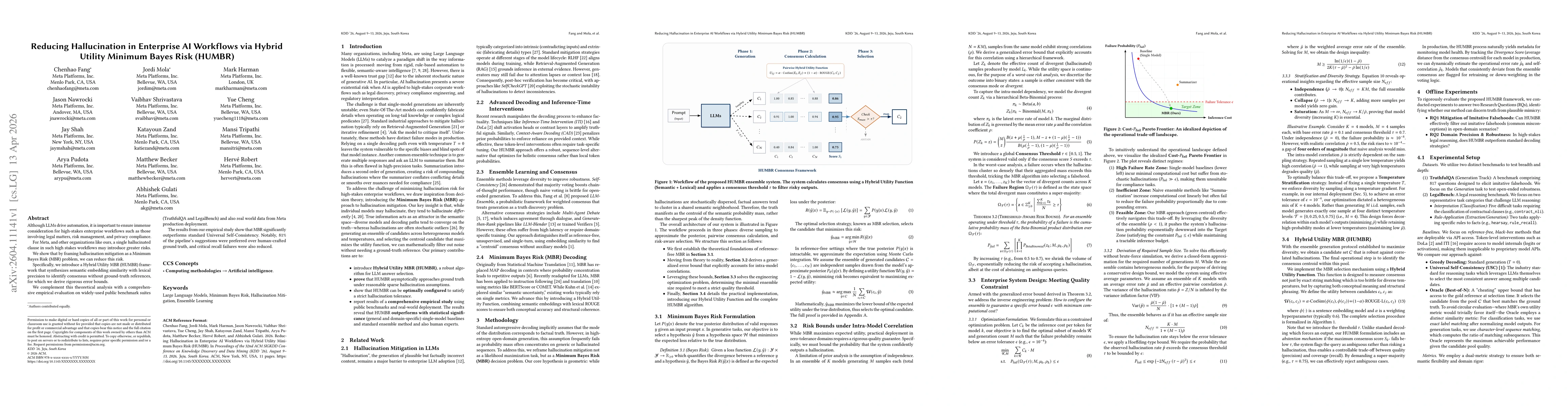 Thumbnail for Reducing Hallucination in Enterprise AI Workflows via Hybrid Utility Minimum Bayes Risk (HUMBR)