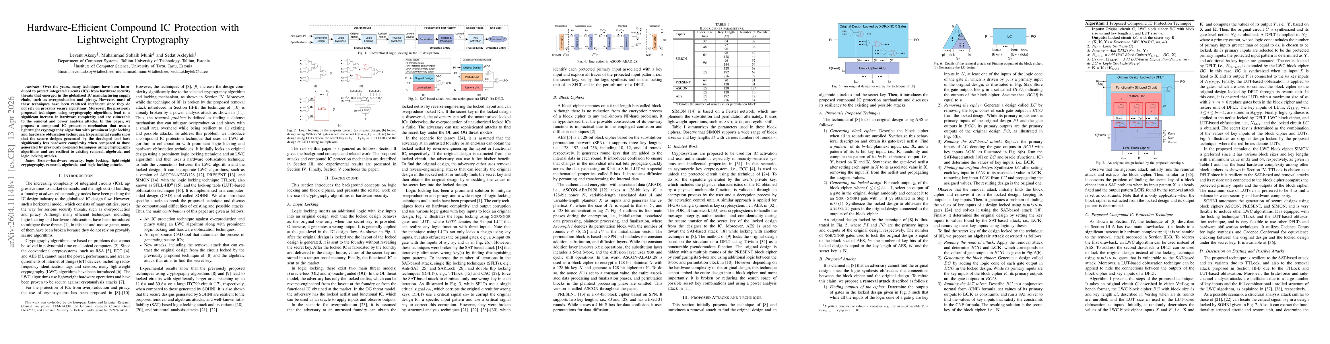 Thumbnail for Hardware-Efficient Compound IC Protection with Lightweight Cryptography
