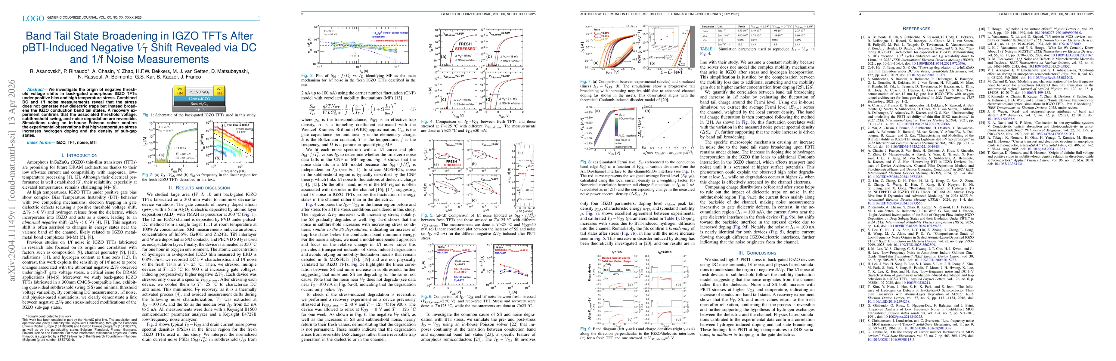 Thumbnail for Band Tail State Broadening in IGZO TFTs After pBTI-Induced Negative VT Shift Revealed via DC and 1/f Noise Measurements