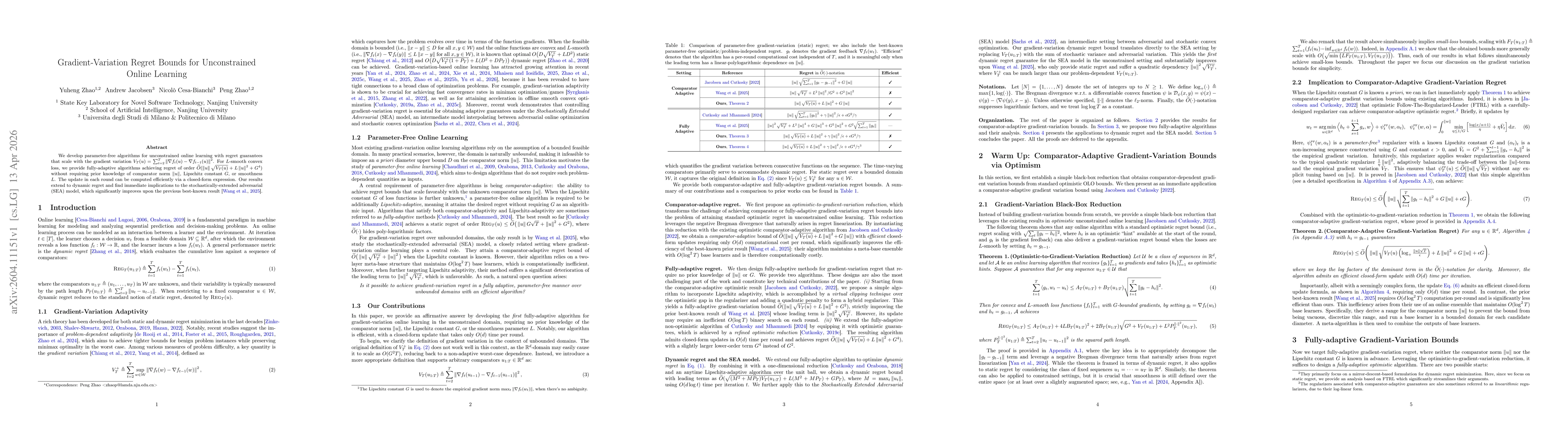 Thumbnail for Gradient-Variation Regret Bounds for Unconstrained Online Learning